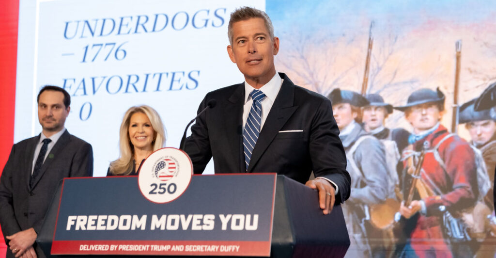 Transportation Secretary Sean Duffy unveiled the new “Freedom Moves You” campaign at Union Station in Washington, D.C. (Erin Granzow for The Daily Signal)