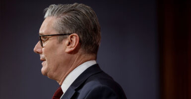 Left profile of British Prime Minister Keir Starmer.