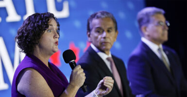 Former Congressmember Katie Porter speaks at the NUHW Governor Candidate Forum at the Hyatt Regency Los Angeles International Airport on Sunday, Sept. 28, 2025 in Los Angeles, CA. (Carlin Stiehl / Los Angeles Times via Getty Images)