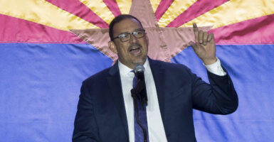 Arizona Secretary of State Adrian Fontes speaks during the Arizona Democratic Party's Election Night watch party at Hilton Phoenix Resort at the Peak in Phoenix, Arizona, on November 5, 2024. (Photo by Rebecca NOBLE / AFP) (Photo by REBECCA NOBLE/AFP via Getty Images)