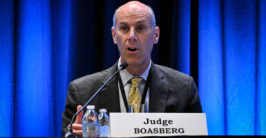 James Boasberg, chief judge of the US District Court for the District of Columbia, attends a panel discussion at the annual American Board Association (ABA) Spring Antitrust Meeting at the Marriott Marquis in Washington, DC, on April 2, 2025. Boasberg issued an injunction barring further flights of deportees under the Alien Enemies Act after two planeloads of Venezuelan migrants were sent to El Salvador on March 15. (Photo by Drew ANGERER / AFP) (Photo by DREW ANGERER/AFP via Getty Images)
