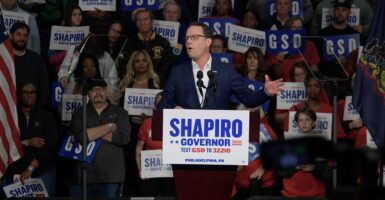 Pennsylvania Gov. Josh Shapiro speaking to supporters from a podium.