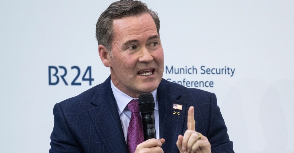 Michael Waltz speaking with his finger raised.