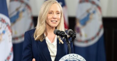 Gov. Abigail Spanberger speaking at a podium