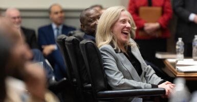 Gov. Abigail Spanberger laughing.