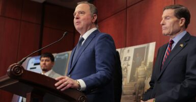 Sen. Adam Schiff at a podium.