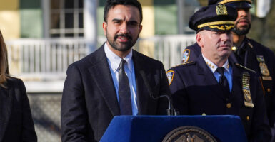 Zohran Mamdani speaks to the media.