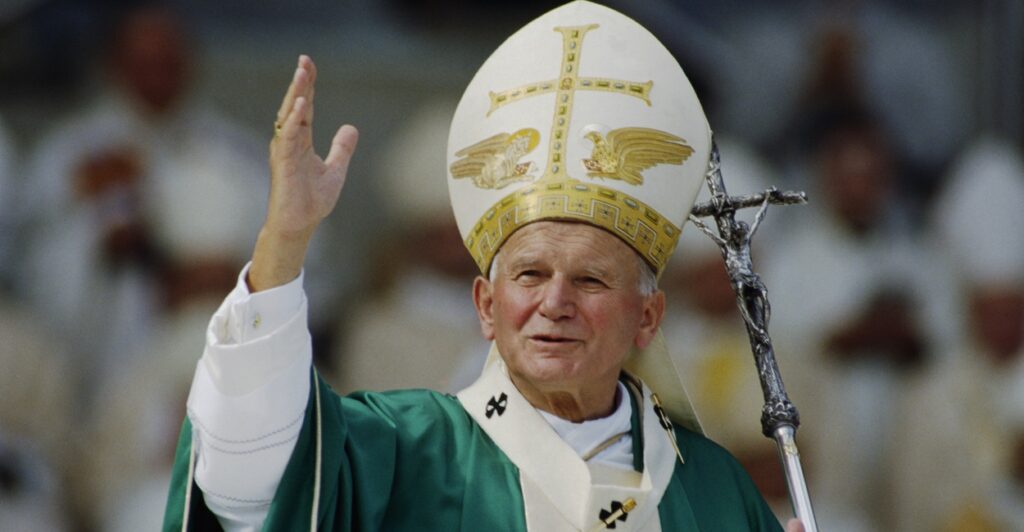 Pope John Paul II waving
