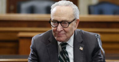 Chuck Schumer sits in a senate meeting.