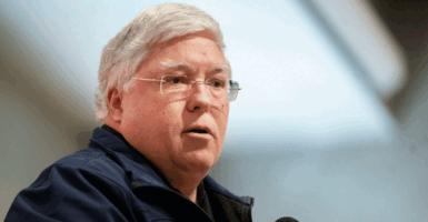 ABINGDON, VIRGINIA - NOVEMBER 1: West Virginia Governor Patrick Morrisey speaks at an event for Republican Gubernatorial Candidate Winsome Earle-Sears in Abingdon on November 1, 2025 in Abingdon, Virginia. The Virginia gubernatorial election will take place on November 4th. (Photo by Allison Joyce/Getty Images)