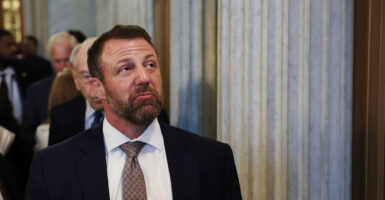 U.S. Sen. Markwayne Mullin (R-OK) speaks to reporters after a vote at the U.S. Capitol Building on March 12, 2026.