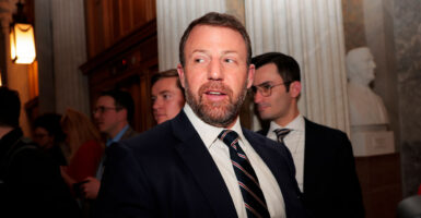 U.S. Sen. Markwayne Mullin (R-OK) arrives at the Capitol to be confirmed to lead DHS on March 23, 2026 in Washington, DC.