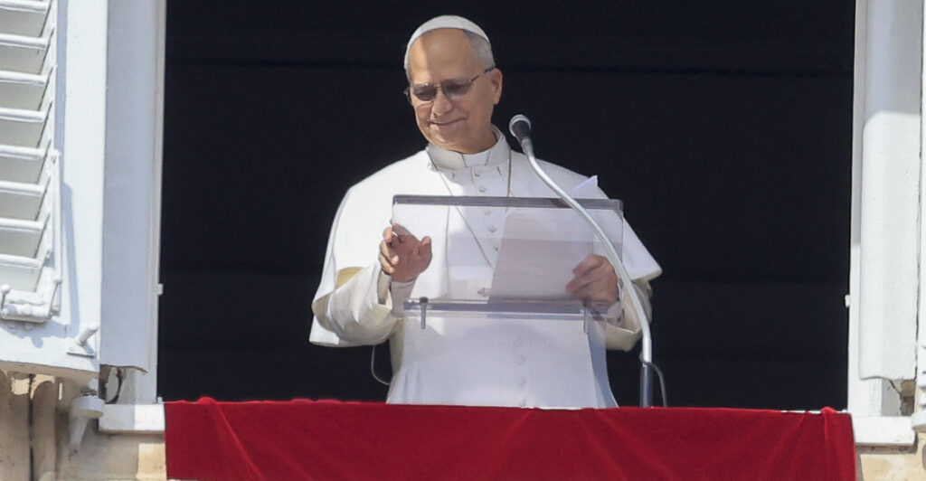 VATICAN CITY, VATICAN, MARCH 01: Pope Leo XIV celebrates the Angelus noon prayer from his studio window overlooking St. Peterâs Square at the Vatican, on March 01, 2026. The pontiff expressed his concern over recent events in the Middle East and Iran and appealed the parties involved to assume the moral responsibility to stop the spiral of violence before it becomes an irreparable abyss. (Photo by Riccardo De Luca/Anadolu via Getty Images)