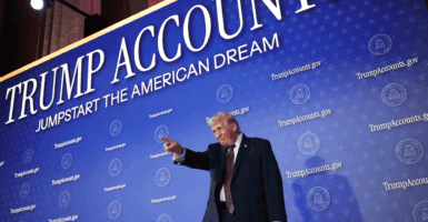 WASHINGTON, DC - JANUARY 28: U.S. President Donald Trump arrives on stage before delivering remarks during the Treasury Department's Trump Accounts Summit at Andrew W. Mellon Auditorium on January 28, 2026 in Washington, DC. "Trump Accounts" are a portion of recently passed tax and spending legislation where the federal government will deposit $1,000 into investment accounts for every child born between 2025 and 2028 once parents sign their children up while filing their income taxes. (Photo by Win McNamee/Getty Images)