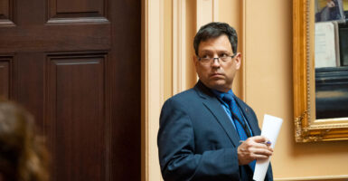 Sen. Scott Surovell (D-Fairfax) on March 8, 2024 on the Senate floor at the Virginia State Capitol in Richmond, Va.