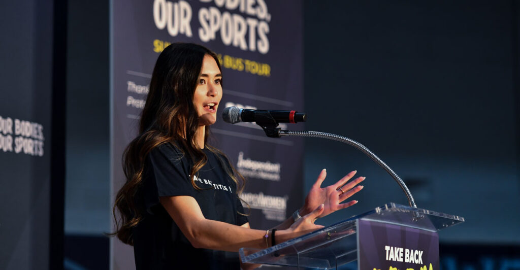 Paula Scanlan shares her story as a swimmer at UPenn competing against teammate Lia Thomas, the first transgender D-1 athlete to win a title. (Photo by Aimee Dilger)
