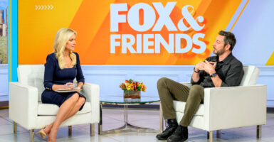 NEW YORK, NEW YORK - FEBRUARY 26: Host Ainsley Earhardt with Zachary Levi as he visits Fox & Friends to discuss hosting FOX Nation documentary "David: King of Israel" at Fox News Channel Studios on February 26, 2026 in New York City. (Photo by Roy Rochlin/Getty Images)