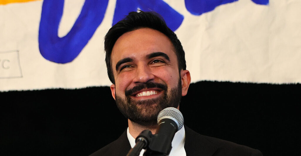 NEW YORK, NEW YORK - JUNE 24: New York mayoral candidate, State Rep. Zohran Mamdani (D-NY) speaks to supporters during an election night gathering at The Greats of Craft LIC on June 24, 2025 in the Long Island City neighborhood of the Queens borough in New York City. Mamdani was announced as the winner of the Democratic nomination for mayor in a crowded field in the City’s mayoral primary to choose a successor to Mayor Eric Adams, who is running for re-election on an independent ticket. (Photo Michael M. Santiago/Getty Images)