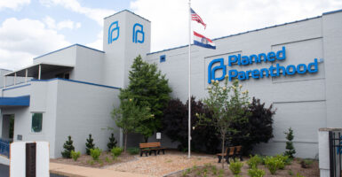 A Planned Parenthood facility, with an American flag flying out front.