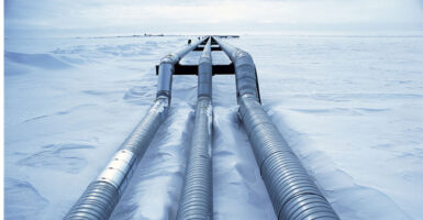 Alaskan oil pipeline USA. (Photo by Damian Gillie/Construction Photography/Avalon/Getty Images)