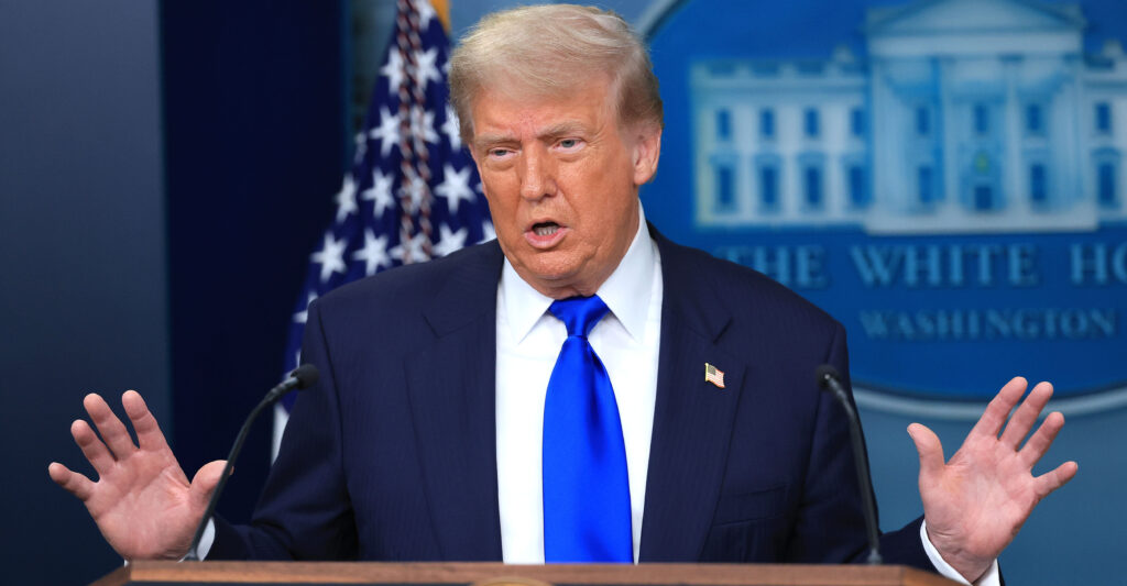 WASHINGTON, DC - JUNE 27: U.S. President Donald Trump answers questions during a press conference on recent Supreme Court rulings in the briefing room at the White House on June 27, 2025 in Washington, DC. The Supreme Court ruled 6-3 that individual judges cannot grant nationwide injunctions to block executive orders, including the injunction on President Trump’s effort to eliminate birthright citizenship in the U.S. The justices did not rule on Trump’s order to end birthright citizenship but stopped his order from taking effect for 30 days. (Photo by Joe Raedle/Getty Images)