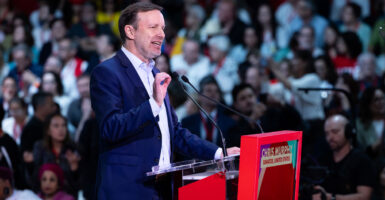 Senator Chris Murphy speaks at rally.