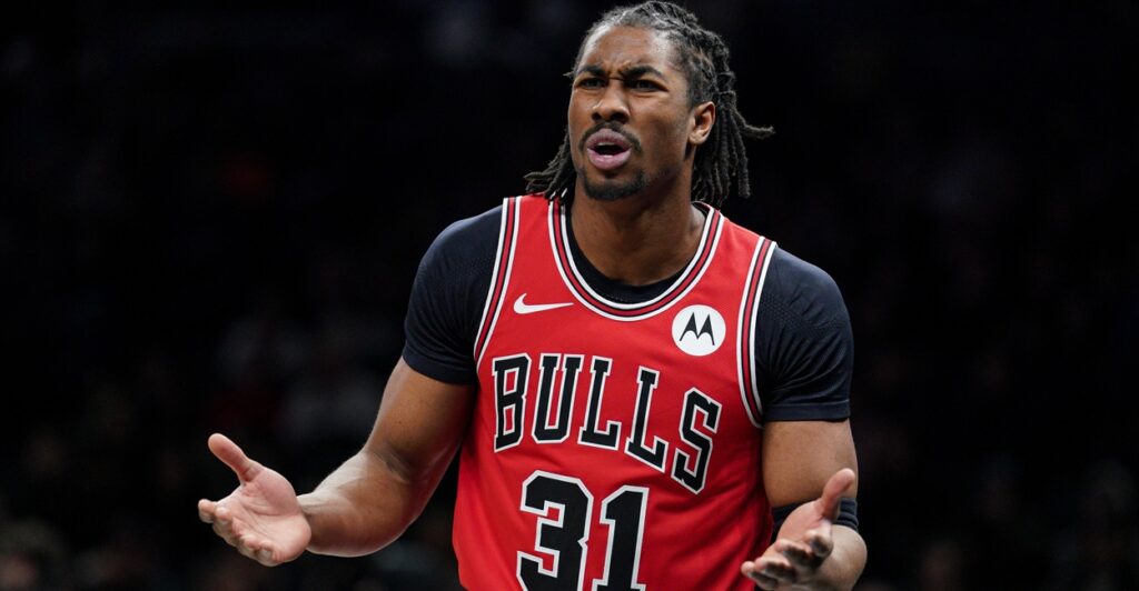 Basketball player in a Bulls jersey