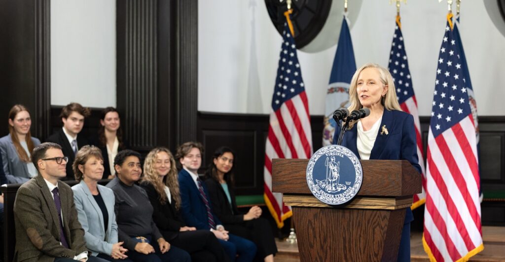 Abigail Spanberger speaking at a podium
