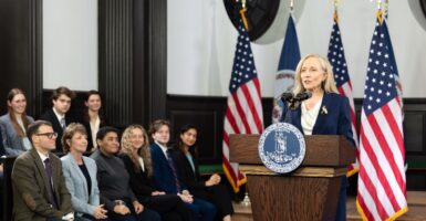 Abigail Spanberger speaking at a podium