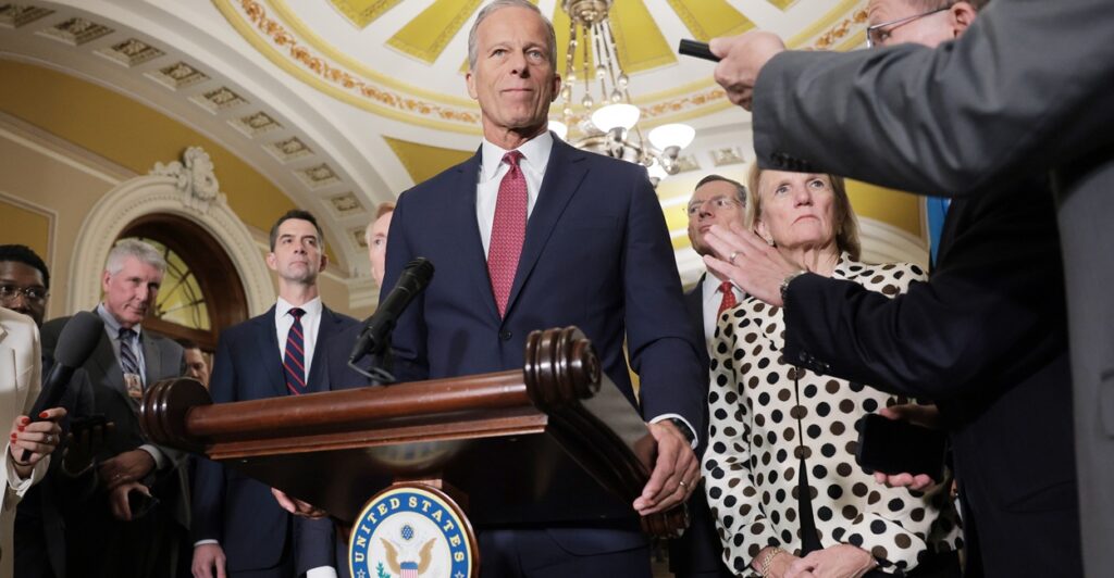 Several senators, including John Thune, at a press conference