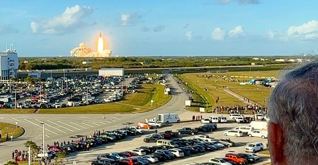 Rep. Jim Baird, R-Ind., watches the Artemis II takeoff