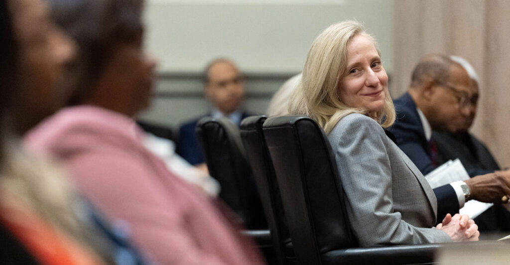 Gov. Abigail Spanberger in the chamber of the Supreme Court of Virginia, on March 2, 2026 in Richmond, Virginia.
