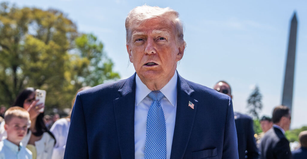 Trump speaks to reporters.